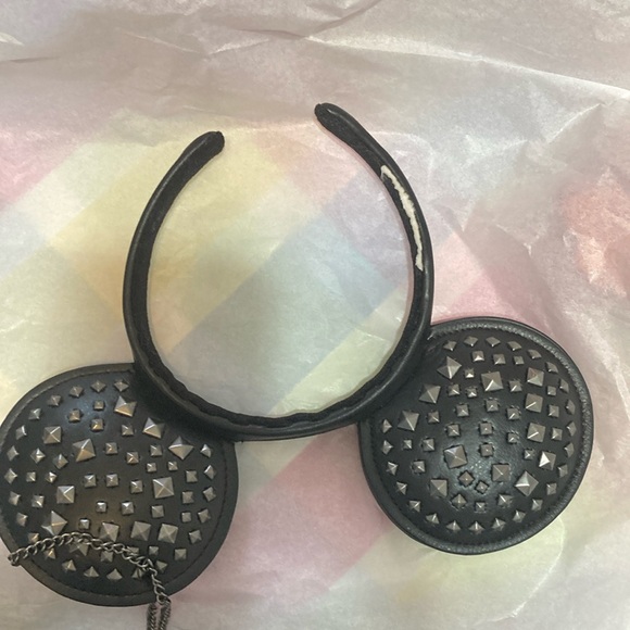 Mickey Ears in a Silver Black Hair Accessory  Studded Ears with hanging chain main image 6